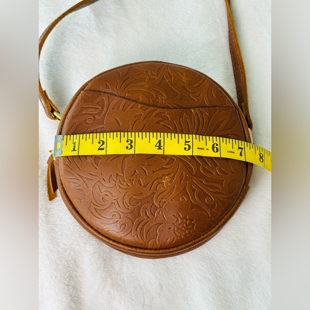 Portland Leather Goods Circle Tooled Leather 7” Round Crossbody Bag - Picture 5 of 7